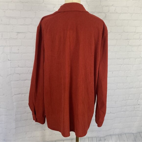 Alfred Dunner L Ribbed Super Soft Red Orange Button Up Shirt Jacket Shacket - Picture 6 of 9